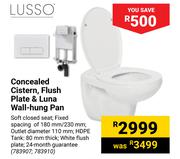 Lussp Concealed Cistern, Flush Plate & Luna Wall Hung Pan