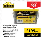 Builders 200-Pack Nylon Nail-In Anchors 704505-5mm X 45mm Per Pack