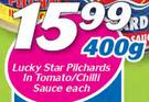 Lucky Star Pilchards In Tomato/Chilli Sauce-400g Each