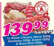 1 x Whole Chicken Mince-500g, Braaiwors-500g, Brisket-500g And Roast Beef 500g Hamper