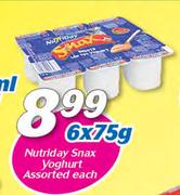 Nutriday Snax Yoghurt Assorted-6 x 75g Each