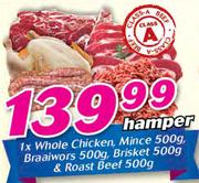Whole Chicken/Mince/Braaiwors/Brisket & Roast Beef-1x500g Hamper