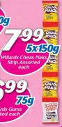 Willards Cheas Naks Strip Assorted-5x150g Each