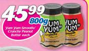Yum Yum Smooth/Crunchy Peanut Butter-800g Each