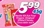 Nestle Kitkat Four Fingers Original/White/Chunky Chocolate-45g Each
