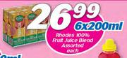 Rhodes 100% Fruit Juice Blend Assorted-6x200ml Each