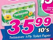 Twinsaver 1 Ply Toilet Paper-10's