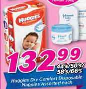 Huggies Dry Comfort Disposable Nappies Assorted(44's/50's/58's/66's)-Each