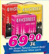 4th Street Natural Sweet Red/White/Rose Wine-3Ltr Each