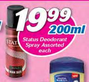 Status Deodorant Spray Assorted-200ml
