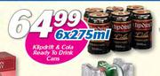 Klipdrift & Cola Ready To Drink Cans-6X275ml