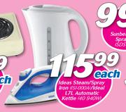 Ideas Steam/Spray Iron ISI-000A/Ideal 1.7Ltr Automatic Kettle 40 940W