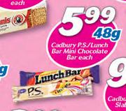 Cadbury P.S/Lunch Bar Mini Chocolate Bar-48gm Each