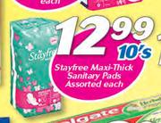 Stayfree Maxi-Thick Sanitary Pads Assorted-10's