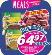 Stewing Beef-1Kg + Any 2 Knorr Packet Soup-50g Combo