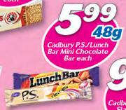 Cadbury P.S/Lunch bar Mini Chocolate Bar-48g Each