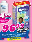 Huggies Boy/Girl Nappy Pants Assorted-30's/32's/34's/36's Each