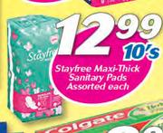 Stayfree Maxi Thick Sanitary Pads Assorted-10's Each