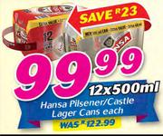 Hansa Pilsener/Castle Lager Cans-12x500ml Each