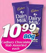 Cadbury Chocolate Slab Assorted-80g Each