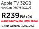 Apple TV 32GB 4th Gen MGY52SO/A-On 2GB Data Price Plan+ R207 Modem