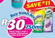 Handy Andy Cream+ Sunlight Dishwashing Liquid Refill Pouch-750ml