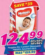 Huggies Dry Comfort Disposable Nappies Assorted-44/50/55/66's Each