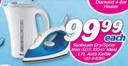 Sunbeam Dry/Spray Iron SDS-100A/Ideal 1.7Ltr Auto Kettle 40 940W-Each
