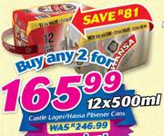 Castle Lager/Hansa Pilsener Cans-2x12x500ml