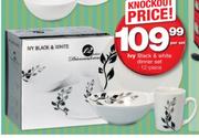 Ivy 12 Piece Black & White Dinner Set-Per Set