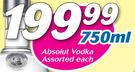 Absolut Vodka Assorted-750ml