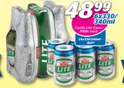 Castle Lite Cans/NRBs-6x330ml/340ml Each