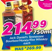 Jack Daniel's Tennessee Bourbon/Honey/Fire Whisky-750ml Each