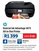 HP Deskjet Ink Advantage 4675 All In One Printer