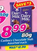 Cadbury Chocolate Slab Assorted-80g Each