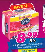 Lil-Lets Essentials Sanitary Pads Assorted-8's Each