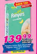 Pampers Active Baby Disposable Nappies Value Pack Assorted-42's/45's/50's/58's Each