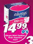 Always maxi sanitary Pads Assorted-9's Each
