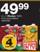 Rhodes 100% Fruit Juice Blend Assorted-4 x 1Ltr