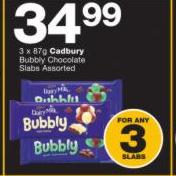 Cadbury Bubbly Chocolate Slabs Assorted-3 x 87g