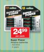Super Power 4 Pack Alkaline Batteries AA/AAA-Per Pack