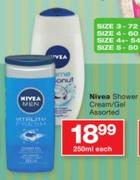 Nivea Shower Cream/Gel Assorted-250ml Each