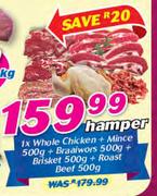 1 x Whole Chicken + Mince-500g + Braaiwors-500g + Brisket-500g + Roast Beef-500g 
