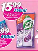 Handy Andy Cream Refill Pouch Assorted-750ml 