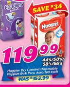 Huggies Dry Comfort Disposable Nappies Bulk Pack Assorted-44's/50's/58's/66's Each