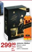 Johnnie Walker Black Label Whisky with 2 Glasses-750ml Per Pack