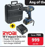 Ryobi 18V Impact Drill Kit XHD-1820K-Per Kit