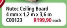 Nutec Ceiling Board 4mm x 1.2m x 3.6m C00123-Each