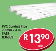 PVC Conduit Pipe 20mm x 4m SABS H36059-Each