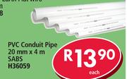 PVC Conduit Pipe 20mm x4m SABS H36059-Each